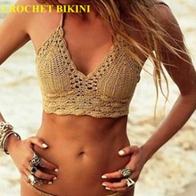 BIKINI de ganchillo hecho a mano para mujer, Top Sexy de punto, Top corto de mujer, camisolas de baño de realce para playa, sujetadores de Yoga con cuello Halter 2021 (2)