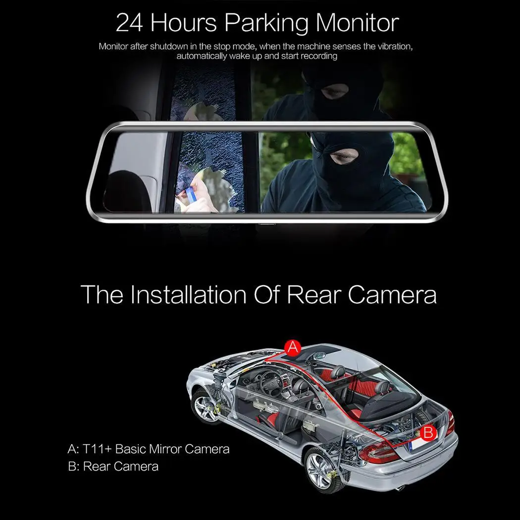 Anytek T11 + 1080P Автомобильная камера DVR DVRS FHD Dash Cam водительский рекордер ADAS Duel объектив