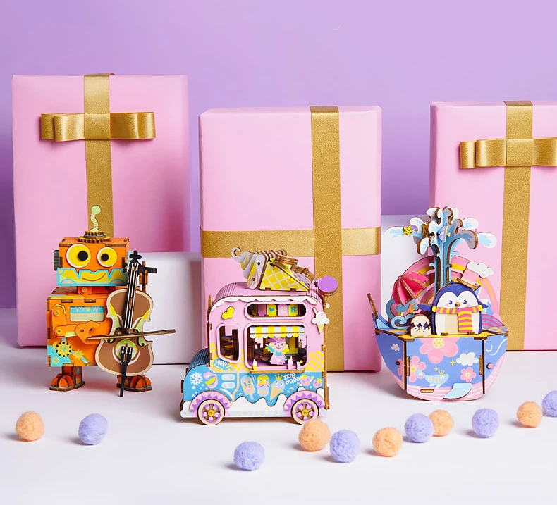 Cute Birthday Gift DIY Music Box Handmade Romantic Wooden Home Decor For Kids Girlfriend birthday present | Тематическая одежда и