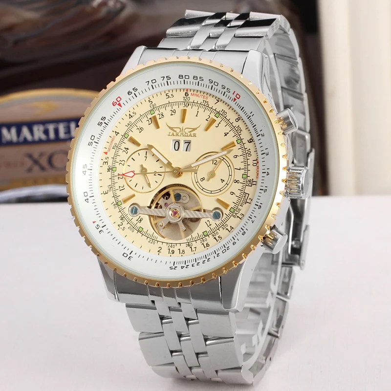 Мужские автоматические механические часы JARAGAR Tourbillon золотые из нержавеющей
