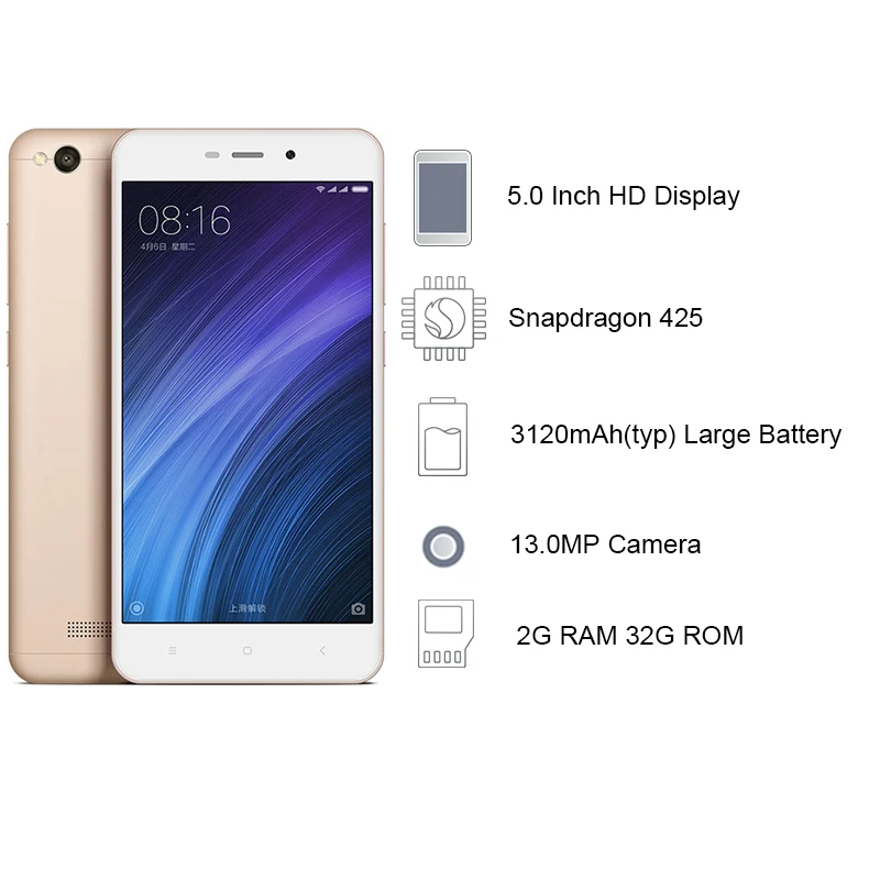 Глобальный Vesion Xiaomi Redmi 4A 2 ГБ Оперативная память 16 Встроенная мобильного телефона