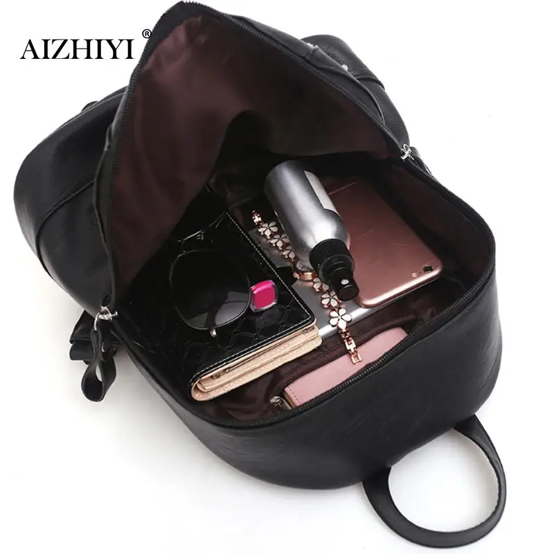 

Women Backpack Fashion Casual PU Leather Female feminine Schoolbag for Teenage Girls solid Black Shoulder Rucksack Travel Bag