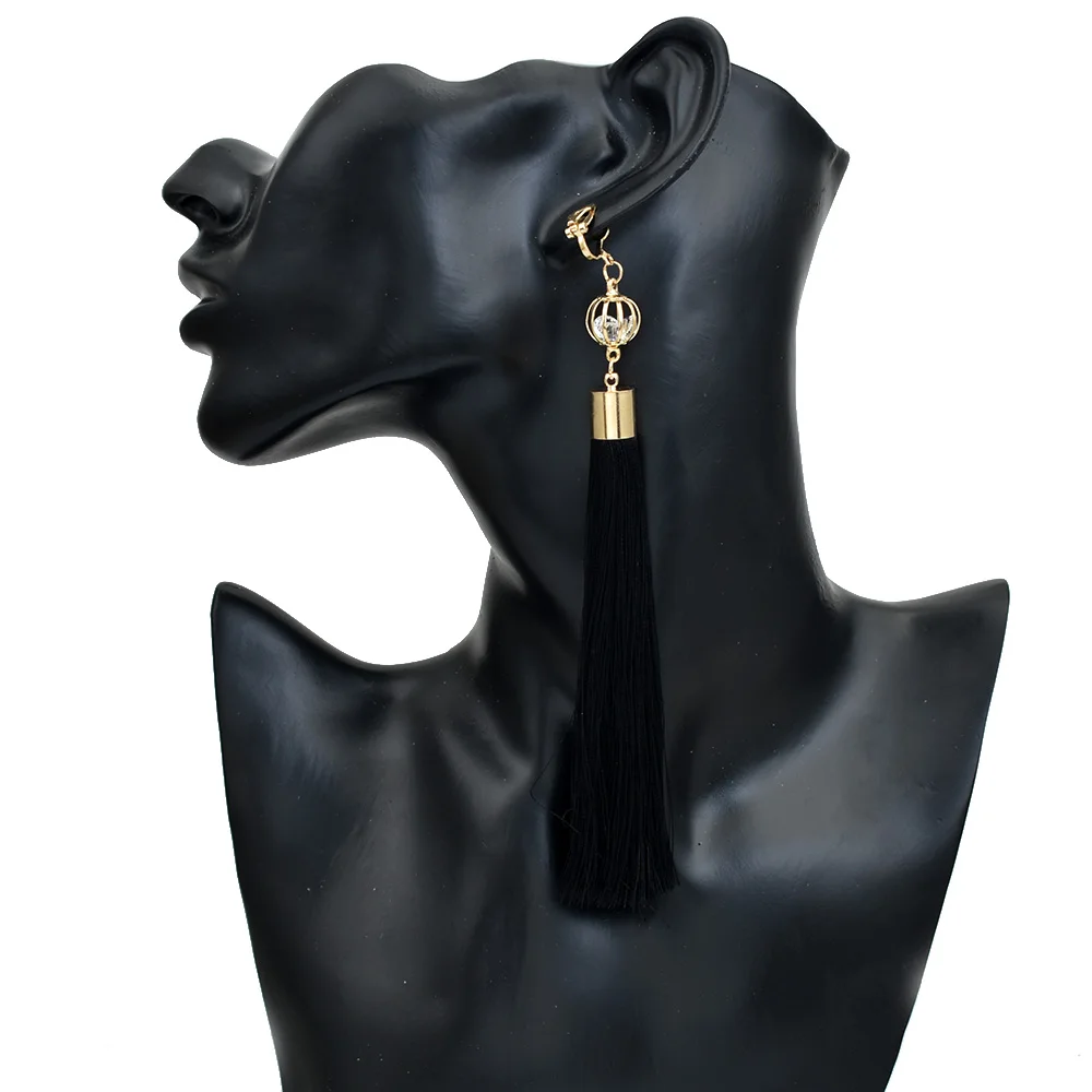 black Chadestinty, золотые цветные клипсы, серьги для женщин, богемные длинные кисточки, серьги с кристаллами, ювелирные изделия, серьги-каффы для ушей, букле d, oreille - Окраска металла: black