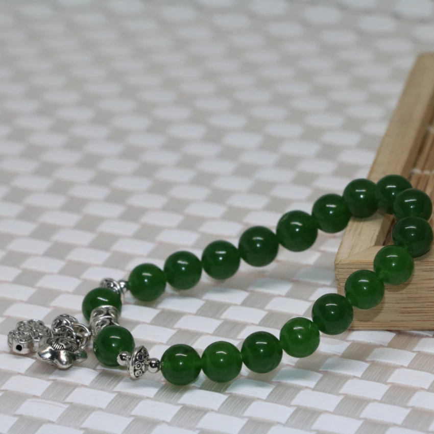Новая мода с серебряным цвет Тайвань зеленый нефрит камнем халцедон 8 мм круглые
