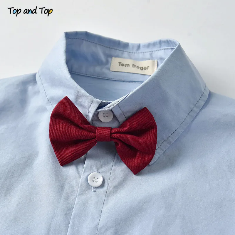 Top and Fashion Kids Baby Boys Gentleman Clothes Button Down Bowtie Shirt Top+Suspender Trousers 2Pcs Children Casual Suit |