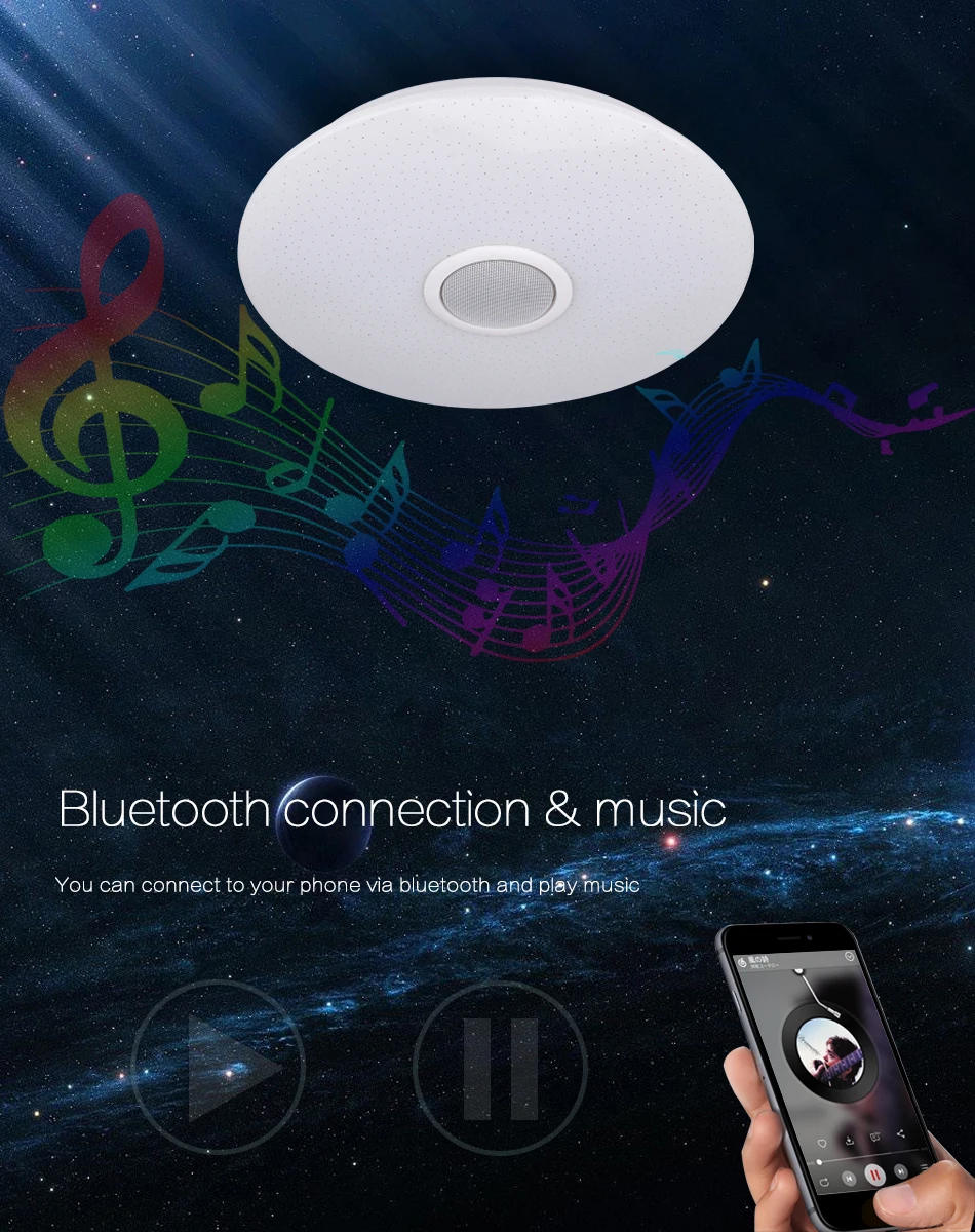 Светодиодный потолочный светильник, Bluetooth, RGB, умная музыкальная лампа с регулируемой яркостью, AC 220 В, 240 в, для гостиной, домашнего декора, вечерние, 36 Вт, 40 Вт, приложение, дистанционное управление