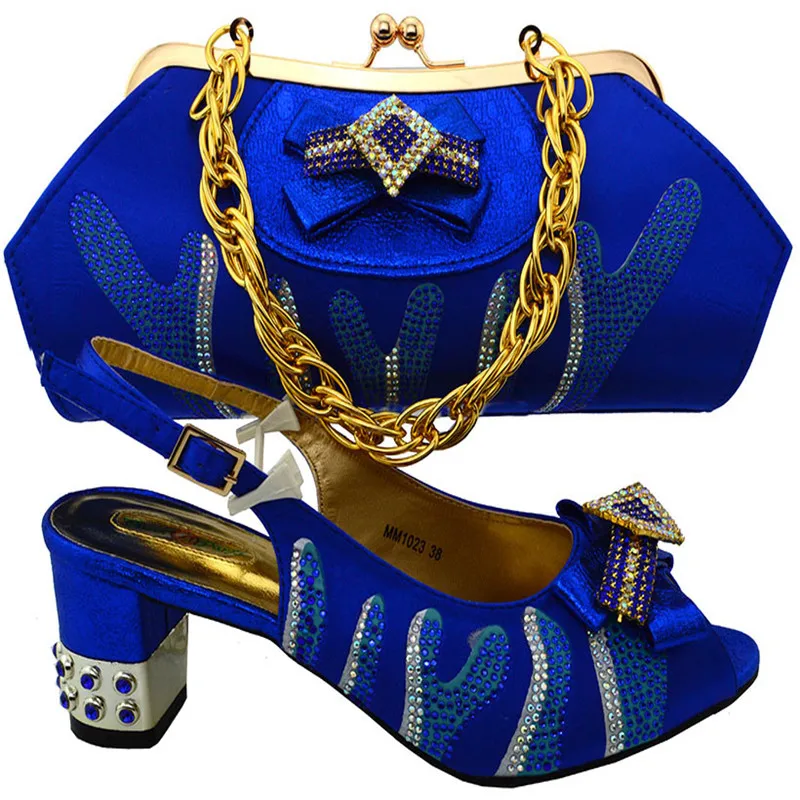 MM1023 Royalblue Высокое Качество Европейский Стиль Женская Обувь И Сумка Набор Мода