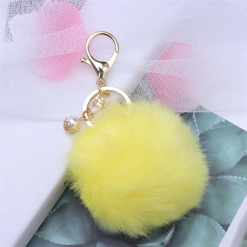 Solid Color Fluffy Ball Pom Key Ring Charms Pendant for Handbag Keychain Car (Yellow) | Автомобили и мотоциклы