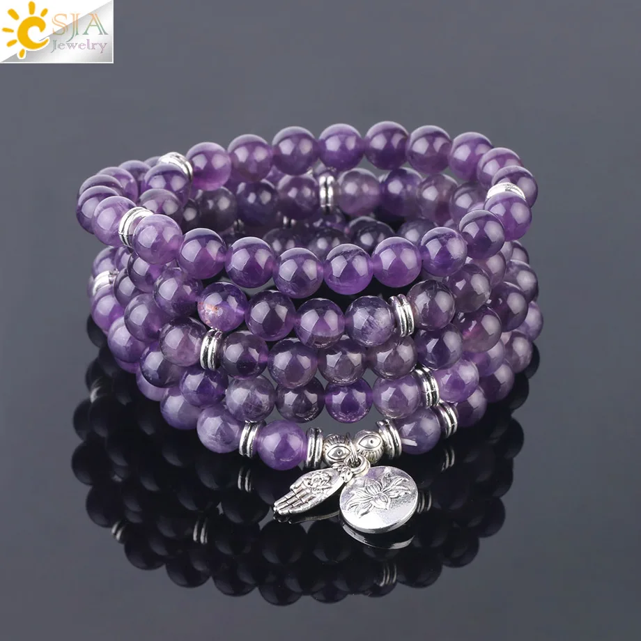 Многослойные эластичные браслеты CSJA натуральный камень фиолетовый кристалл
