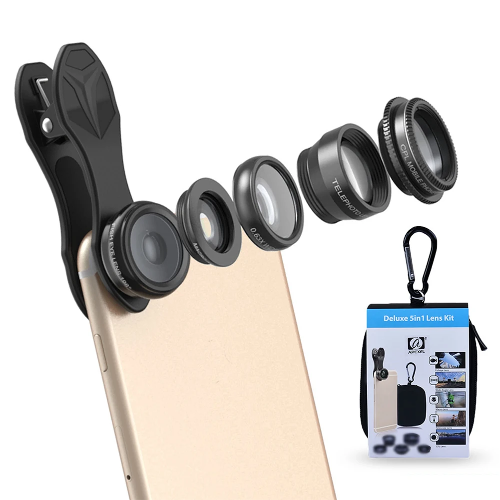 5 In 1 Wide Angle Fisheye Camera Telescope Mini Universal Telephoto Set Mobile Phone Lens Extraposition Macro |