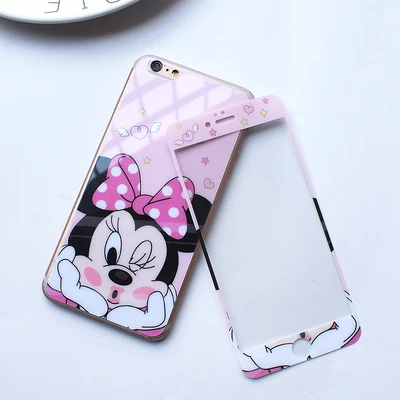 For iPhone X Cute Cartoon Tempered Glass Screen film ( Front &ampBack ) for 8plus 8 7 7p 6 6S 6p cartoon stitch glass flim |