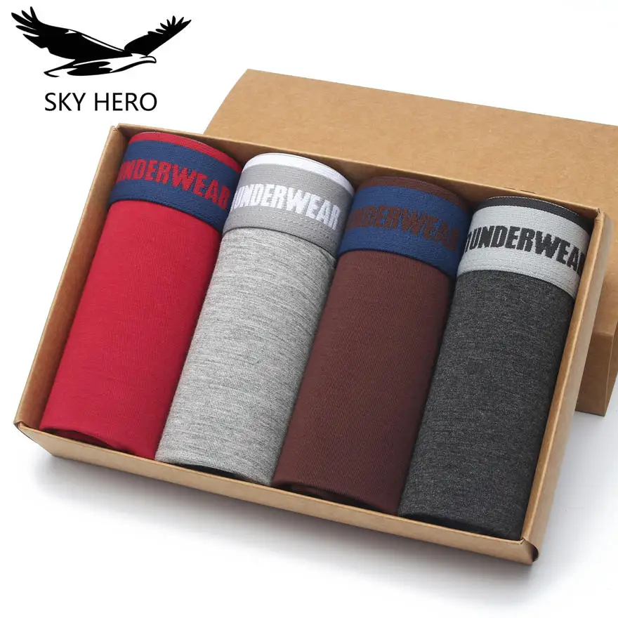 Трусы боксеры мужские 4 шт./лот нижнее белье с карманом мягкие хлопковые шорты