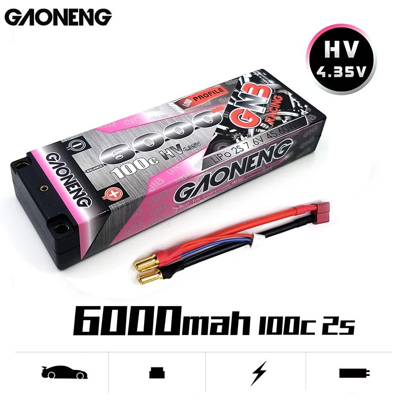 Gaoneng GNB 6000/8000mAh 100C 2S 7,6 V HV 4,35 V перезаряжаемая Lipo батарея 5,0 мм разъем типа "банан" Т-образный разъем для 1:10 RC автомобилей лодки