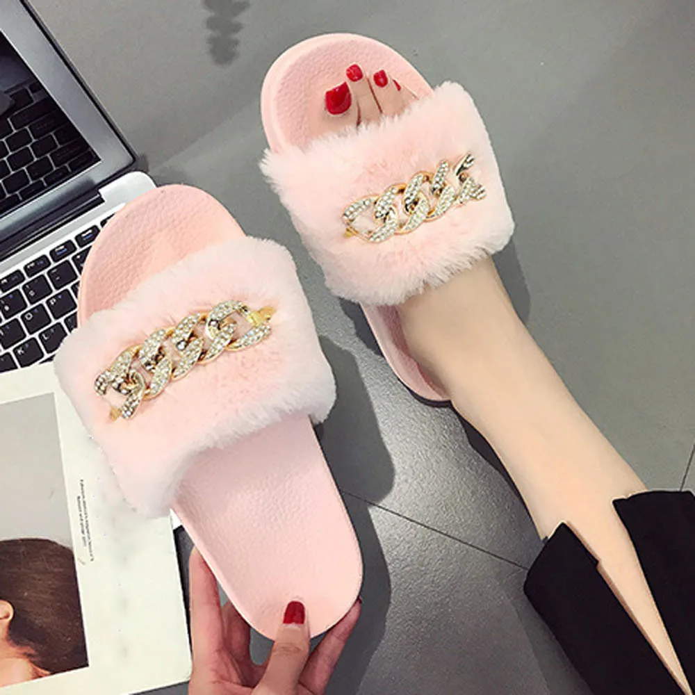2018 Лидер продаж zapatos mujer женские шлепанцы без застежки пушистые домашние тапочки