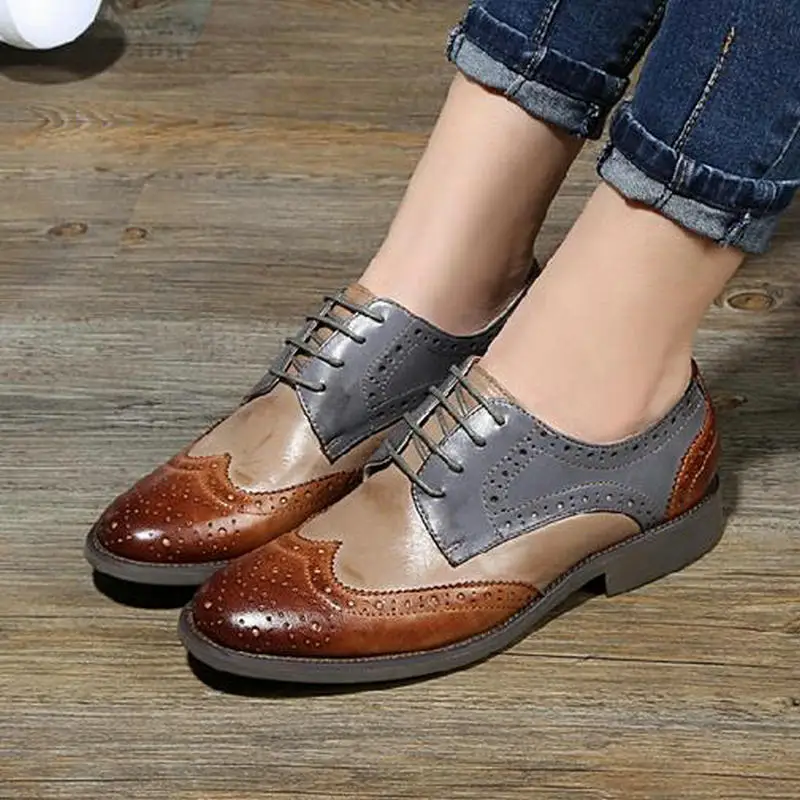 Женские туфли-оксфорды из натуральной овечьей кожи винтажные туфли на плоской