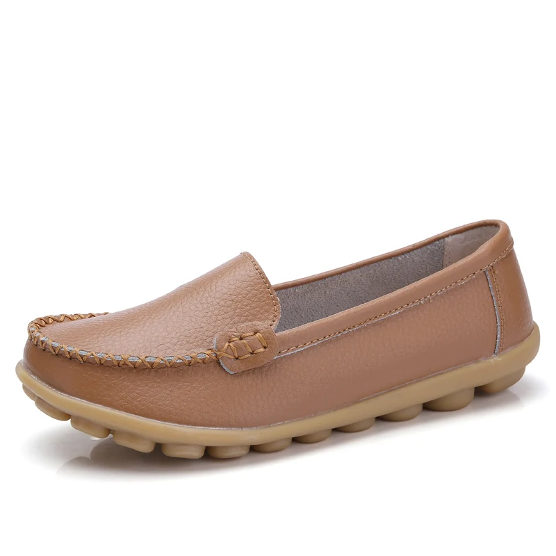 light brown EOFK/женские лоферы; женская кожаная обувь; женская повседневная обувь на плоской подошве; мягкие слипоны на плоской подошве; однотонная женская обувь; большие размеры 44 - Цвет: light brown
