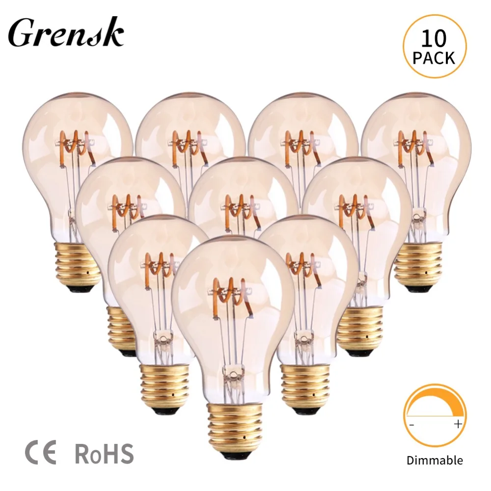 Винтажная Светодиодная лампа Grensk с нитью накаливания E27 светодиодные круглые