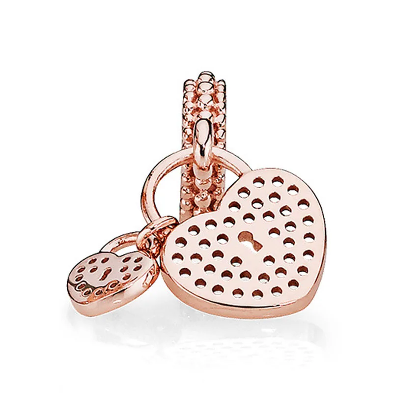 Younghao 925 sterling silver Rose Gold love locks Inlaid crystal Dangle Fits original Pandora Charm Bracelets DIY Jewelry | Украшения и