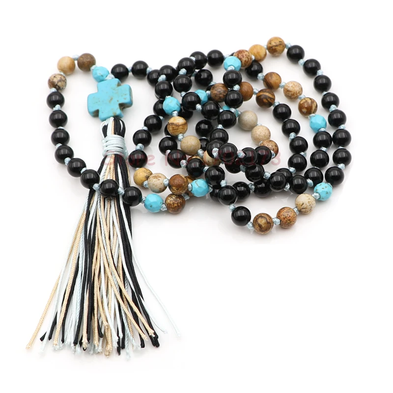 EDOTHALI бусины из черного оникса камень с рисунком 6 мм натурального камня ожерелье