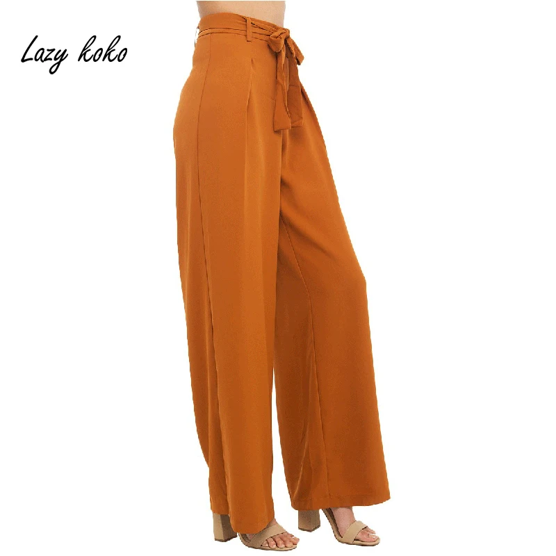 Lazykoko плюс Размеры ПР оранжевый полные штаны одноцветное Оранжевый Широкие ноги