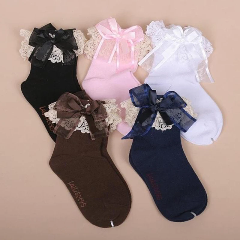 Дешевые носки оптовая продажа милые однотонные с кружевным бантом модные