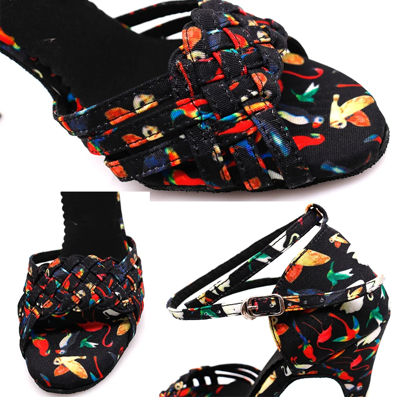 Woman Girls Simple Style2019New Modern Floral Satin Salsa Dance Shoes  Latin Dance Shoes Soft Bottom Ballroom Dance Sh