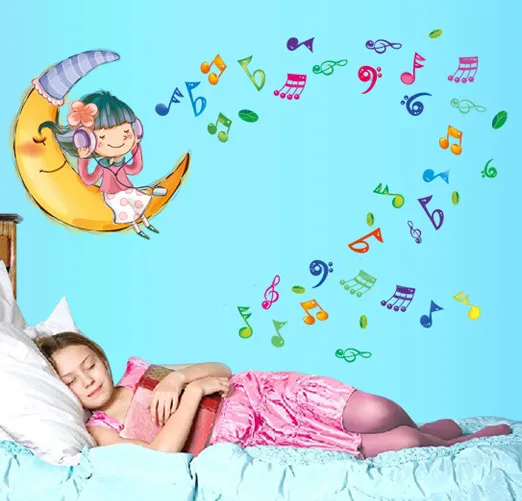 Moon Music Notes Girl School DIY виниловые наклейки на стену для домашнего декора украшения