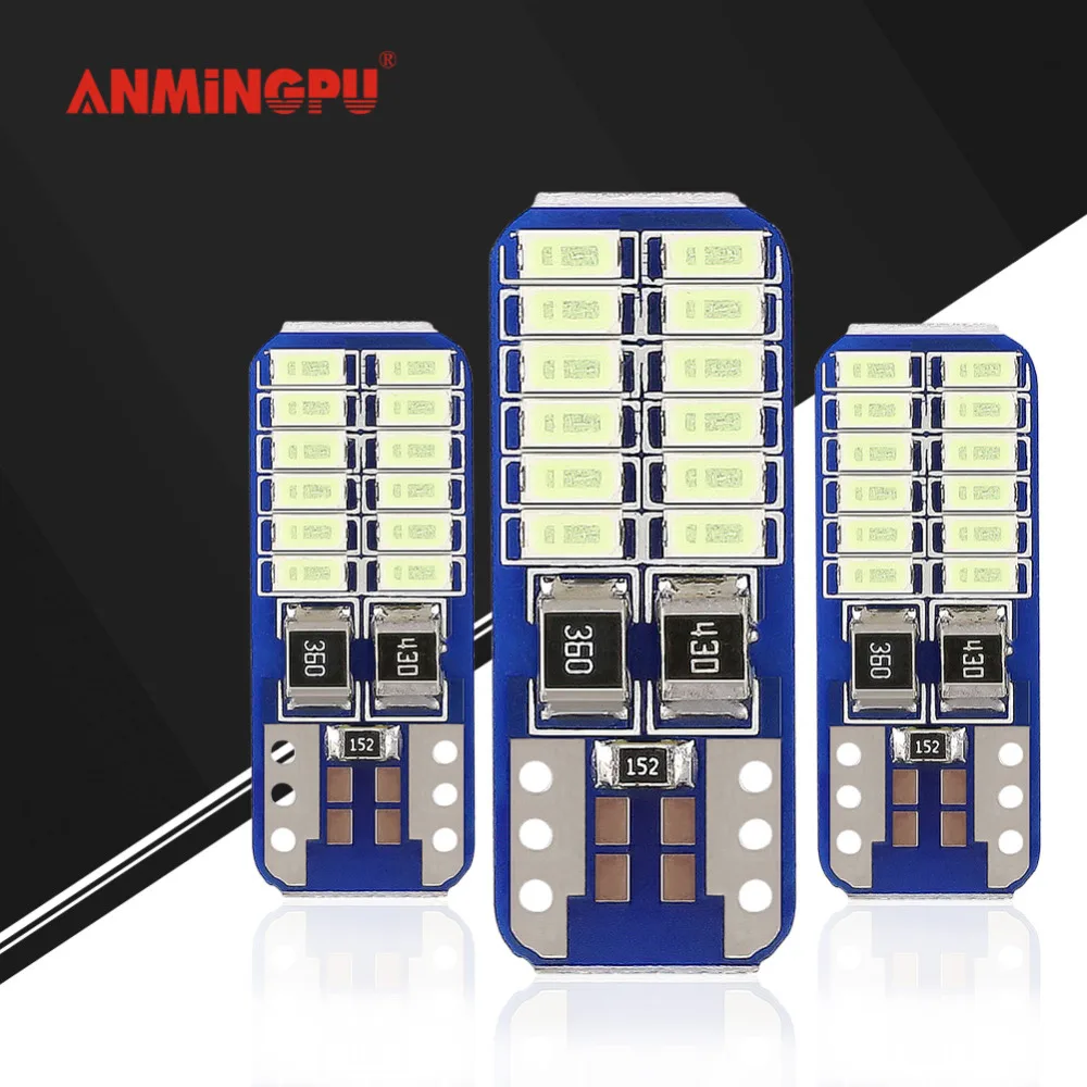 ANMINGPU 1x сигнальные лампы T10 W5W светодиодные 24 3014 чипы 12V 6000k Светодиодные для