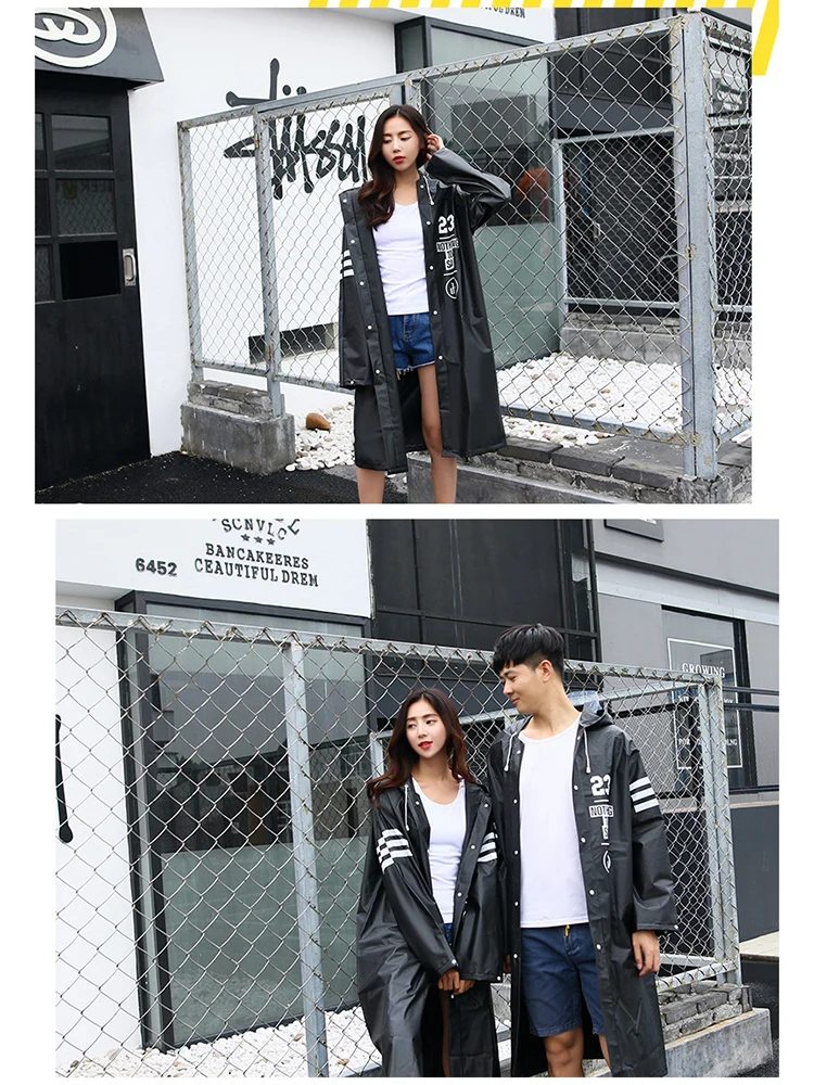 Long Rain Coat For Adult Cool Fashionable Black Walker Pattern Outdoor Men's Long Style Waterproof Poncho High Quality Rain Coat