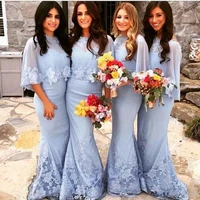 2016 fashion bridesmaid dress zahy appliqued lace mermaid wedding party dress floor length half sleeves satin bridesmaid vestido