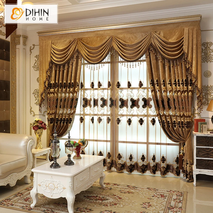 

DIHIN HOME 1 PC European Valance Luxury Room Curtains for Living Room Embroidered Voile Curtain Bedroom Window Curtain