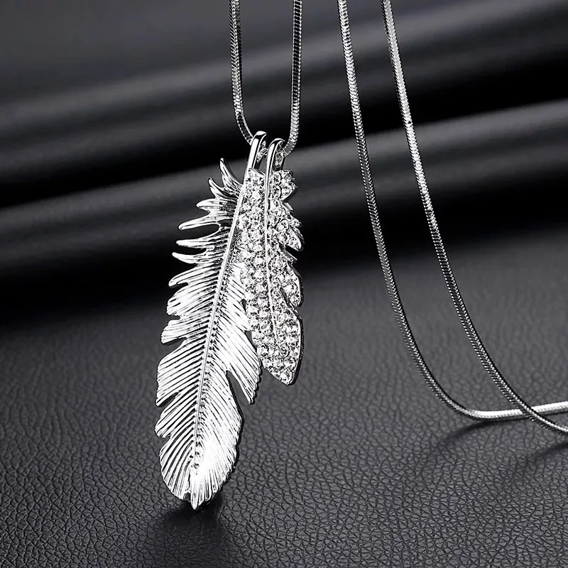 Feather Meyfflin, длинные ожерелья и подвески для женщин, колье для женщин, геометрическое массивное ожерелье макси, модное ювелирное изделие с кристаллами, бижутерия - Окраска металла: Feather