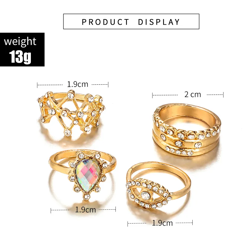 Женское кольцо на палец Boho 4 шт./лот золотого цвета в стиле панк-рок | Украшения и