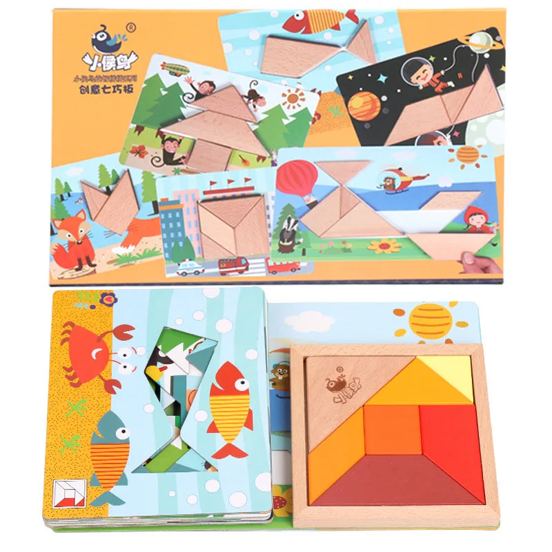 Детские деревянные игрушки личность Tangram головоломки Монтессори раннее образование просвещение детские игрушки подарки - Цвет: Черный
