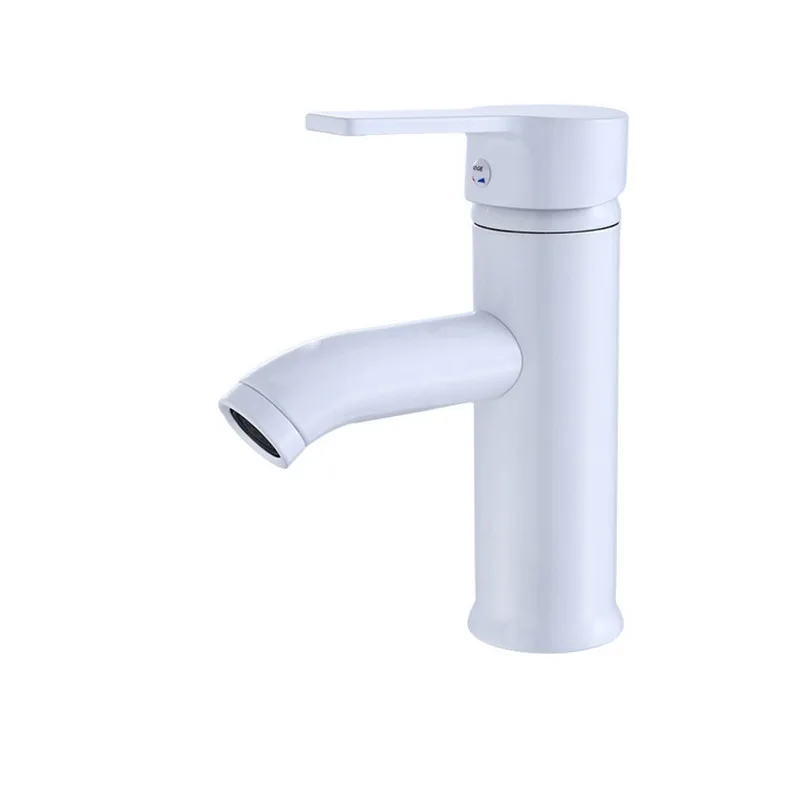 

Free shipping North Europe style white color stainless steel bathroom basin faucet single handle cold hot water mixer taps