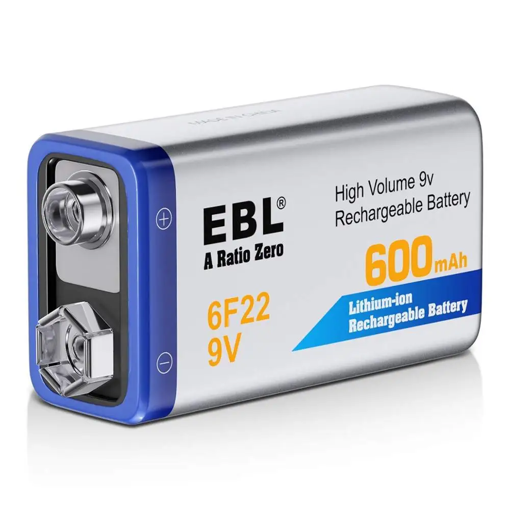 Аккумуляторная литий-ионная батарея EBL 6f22 600 мАч 9 В эко-литий-ионная большой