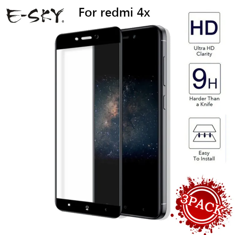 (3 шт.) Защитная пленка для экрана E-SKY 9 H полное покрытие xiaomi redmi 4A 4X note4 note5A