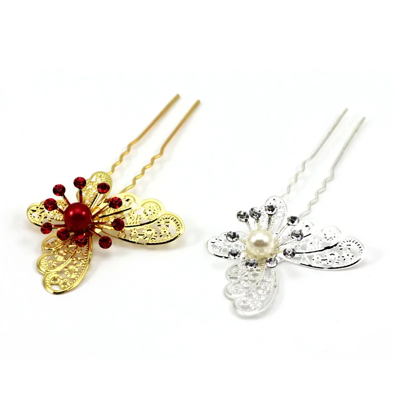 2x Luxurious shining Pearl Crystal Butterfly Hairpin Wedding Party Hairwear Tiara Decor |