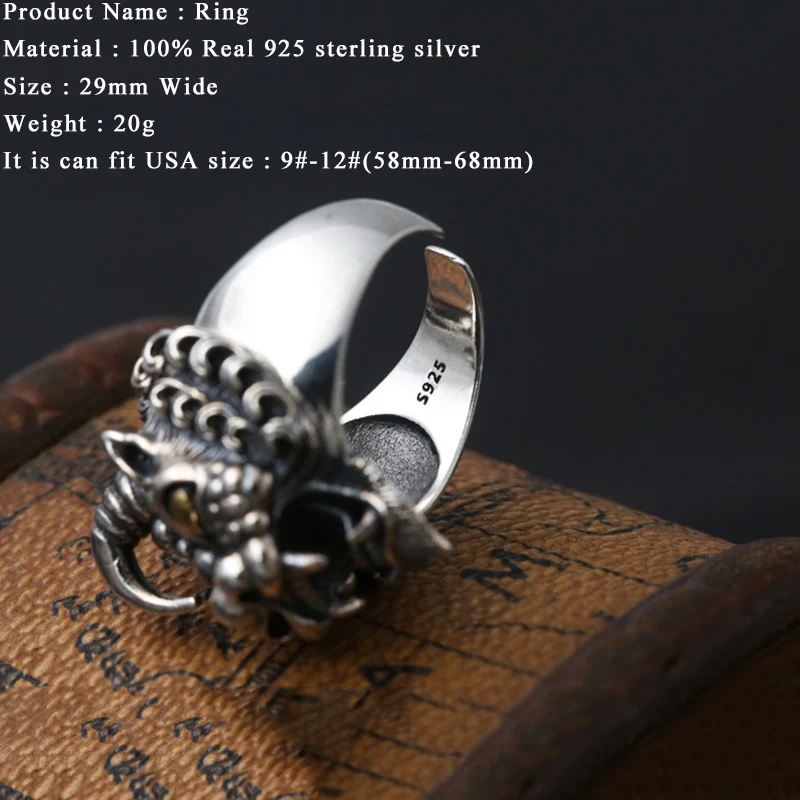 Мужское Открытое кольцо из 100% настоящего стерлингового серебра 925 пробы
