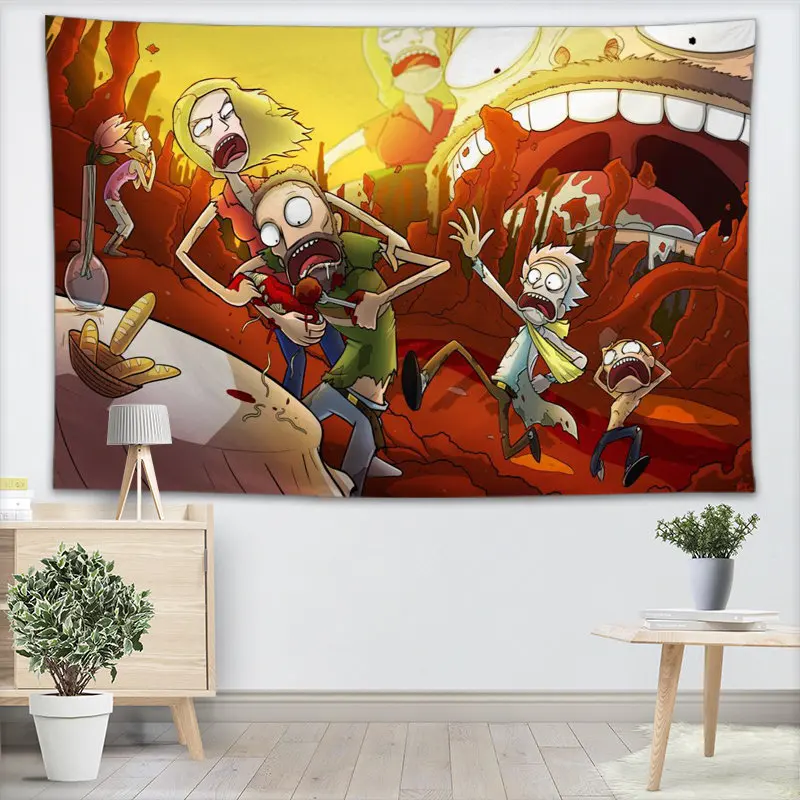 130x150CM,140X250CM Rick And Morty Tapestry Wall Hanging Tapestries Forest Tapestry Bedspread Yoga Mat Blanket Bed Table Cloth
