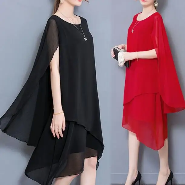 Шифоновое асимметричное женское платье большого размера с накидкой Vestidos летнее