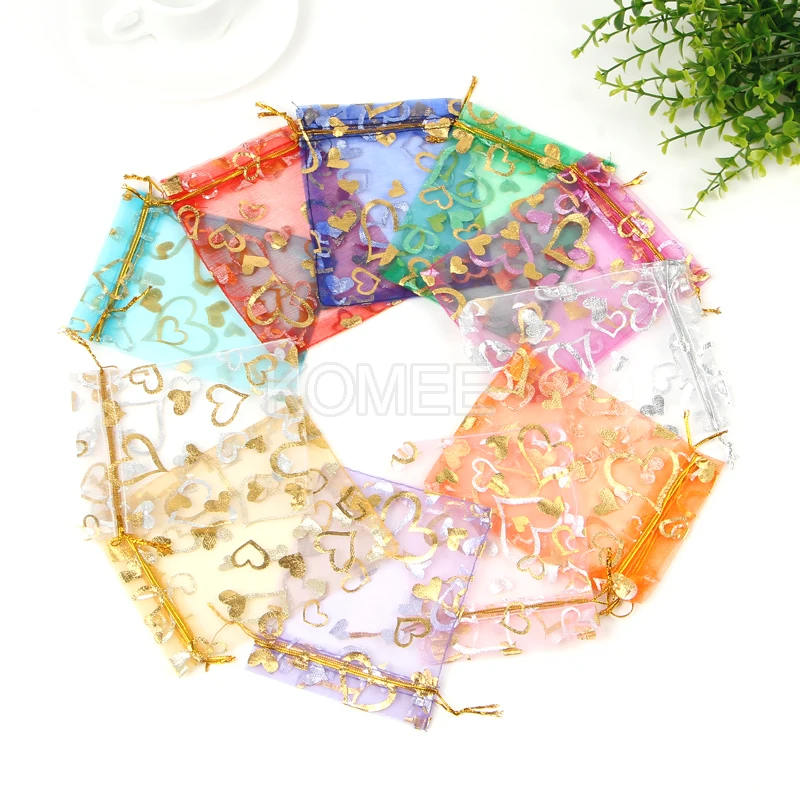 

Wholesale 7x9cm Heart Printing Organza Packaging Bags 1000pcs/lot For Jewelry Wedding Christmas Gift Bag Drawstring Pouches