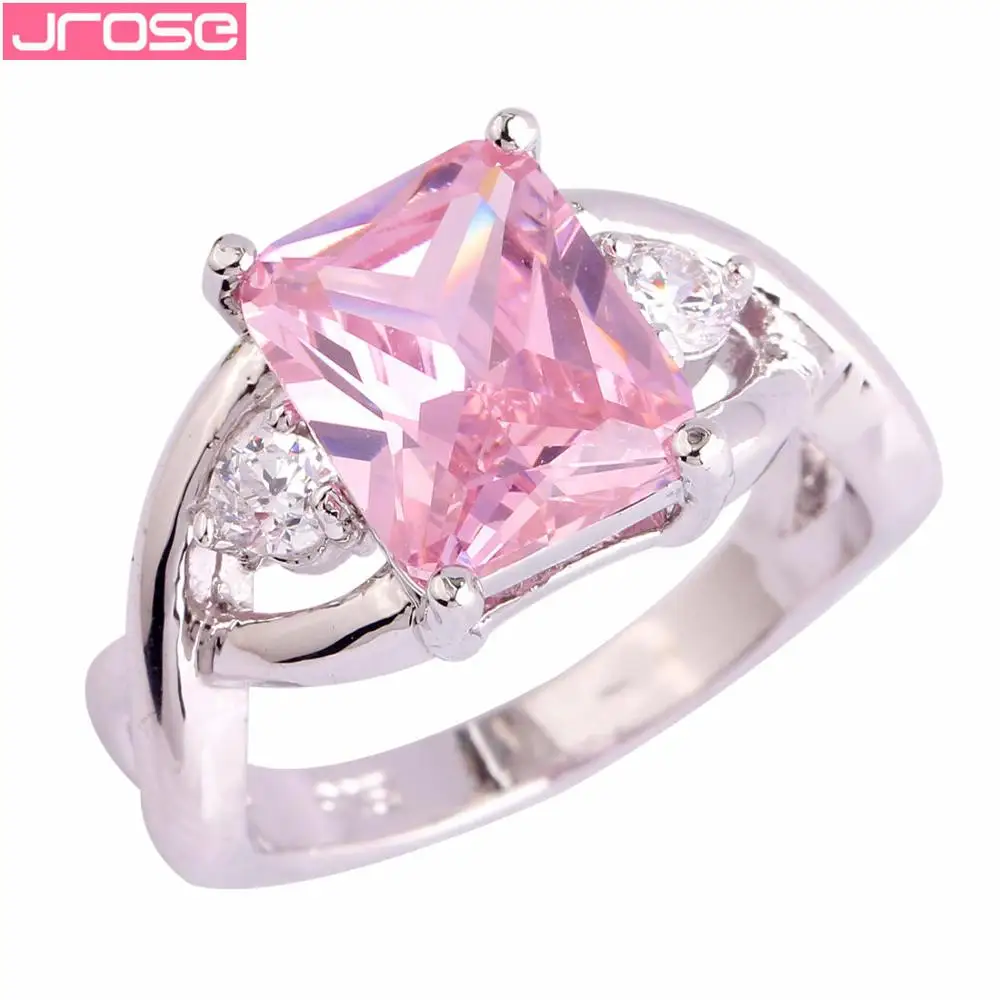 JROSE,, модные ювелирные изделия, огненная Радуга, белый, розовый, Красный кубический циркон, серебряное кольцо, размеры 6, 7, 8, 9, 10, 11, для женщин, свадебное - Цвет основного камня: Розовый