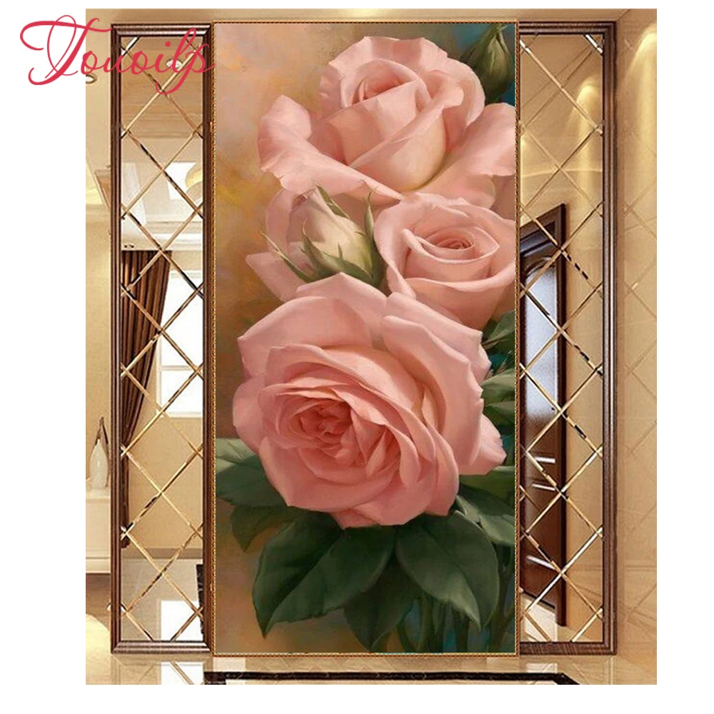 

touoilp 5D DIY Diamond embroidery pink rose flower pictures Full mosaic kit square&round rhinestone diamond painting cross stich