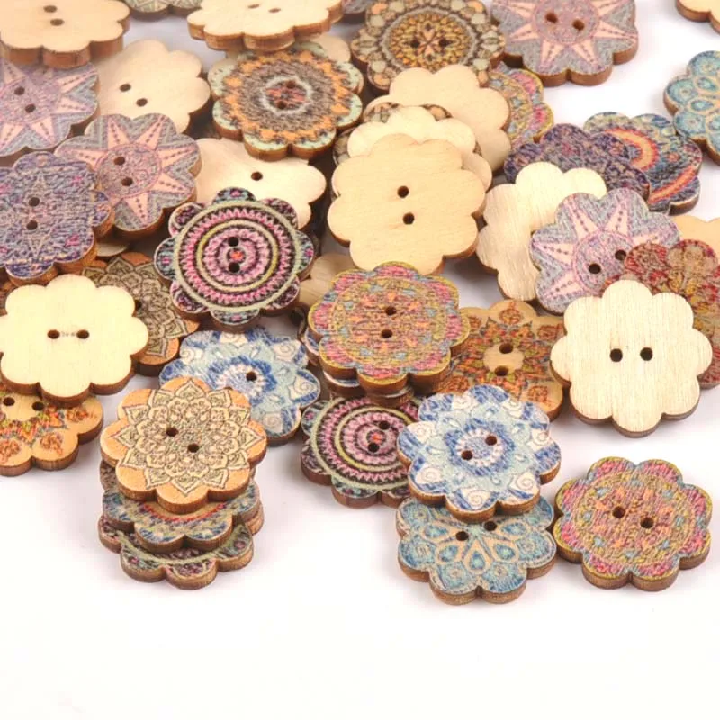 Смешанный цветочный узор деревянные пуговицы для одежды шитье DIY альбом вырезок