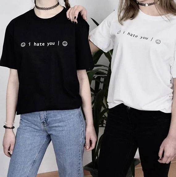 Футболка Sugarbaby с надписью I Hate You Smiley Face стильная Пастельная футболка в стиле Tumblr