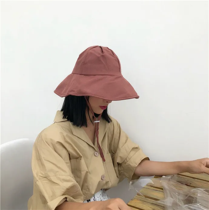 [EAM] новые летние круглые купольные повязки складные однотонные черные темпераментные шляпы для рыбалки Женская мода JG515
