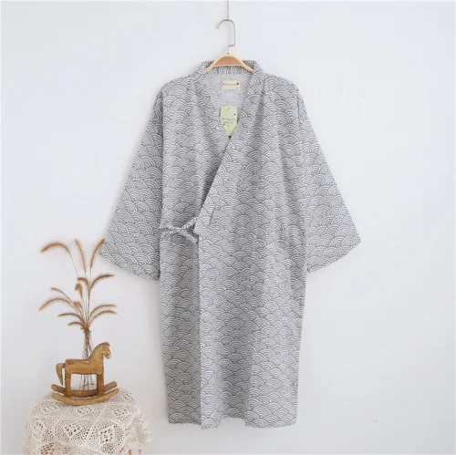 GRAY ROBES Традиционные мужские японские пижамные комплекты, простое кимоно, халаты юката, костюмы, ночная рубашка, хлопковая пижама, халат, одежда для отдыха, домашняя одежда - Цвет: GRAY ROBES