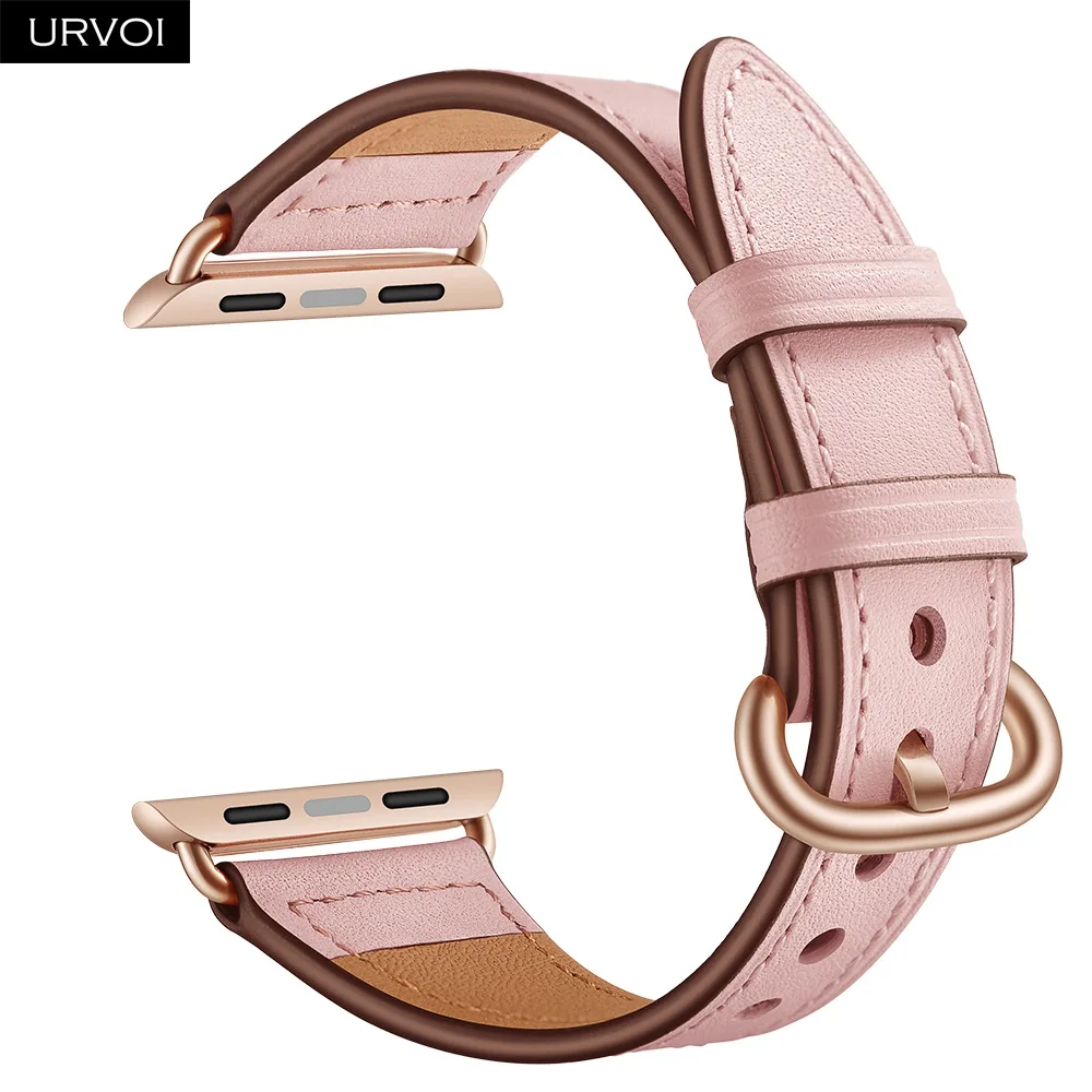 Pink flat Женский ремешок URVOI для apple watch, Классическая Пряжка, мягкий ремешок из натуральной кожи для iwatch, серия наручных часов 5432, розовое золото, адаптер/Пряжка - Цвет ремешка: Pink flat