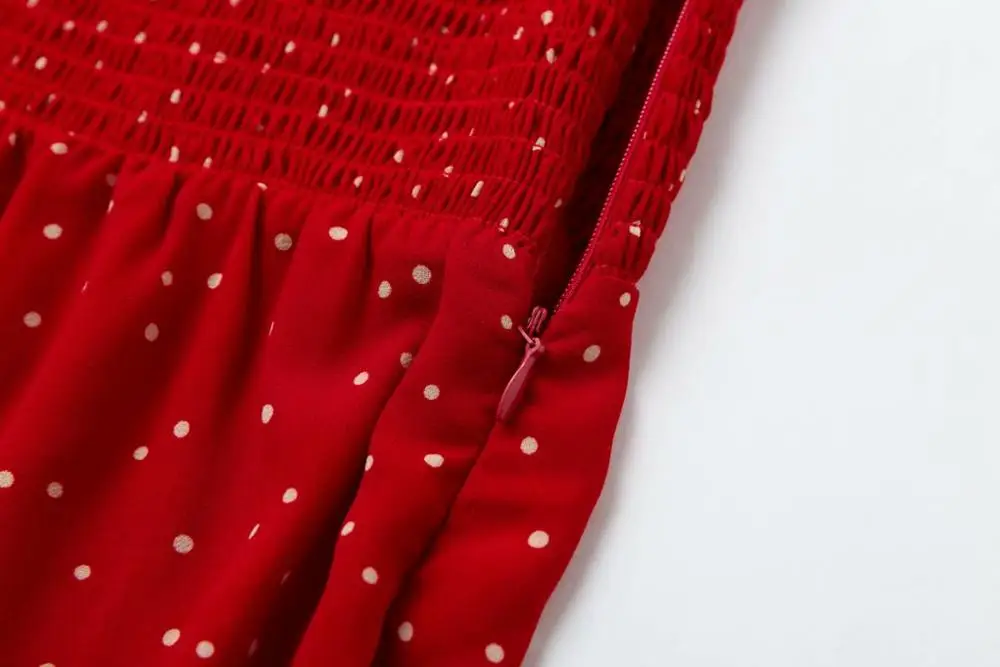 Bazaleas винтажное модное летнее платье с оборками платье с разрезом vestido тонкое красное платье с принтом в горошек на тонких бретельках платье миди Прямая